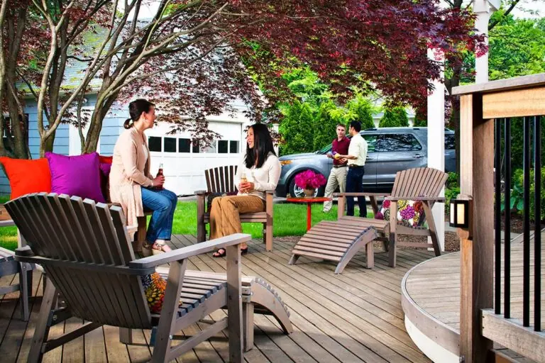 group of friends having fun on outdoor deck