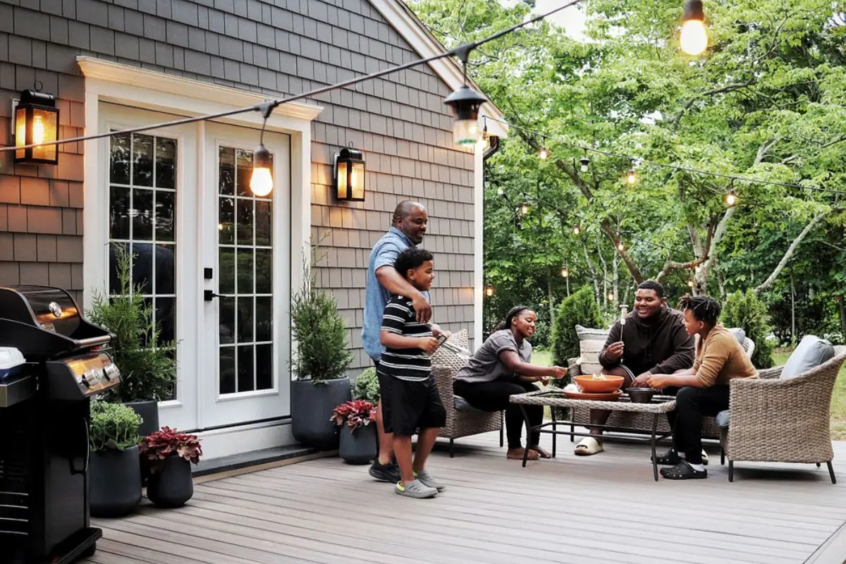 deck patio with family having fun