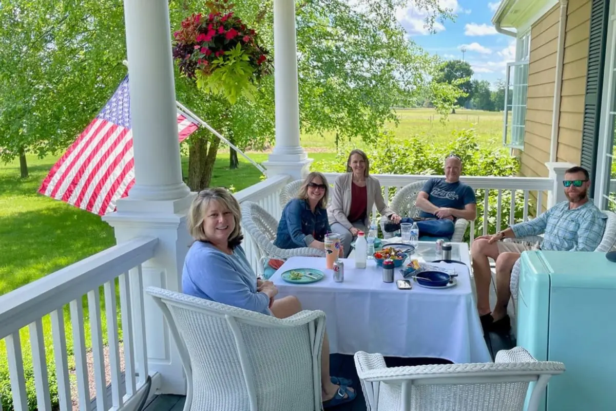 family eating together in patio