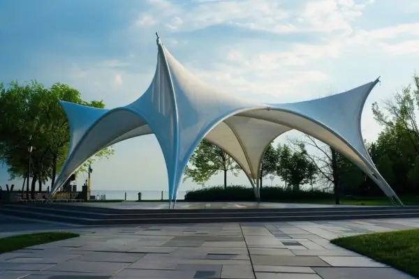 tensile shade structures on a commercial open area