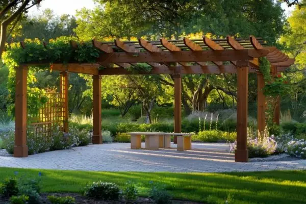 waterproof wood pergola covering paver patio