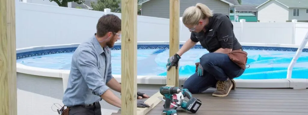 two contractors building pool decks