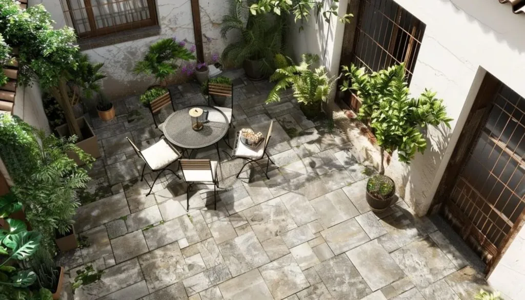 a stamped concrete patio floor with a seamless texture pattern