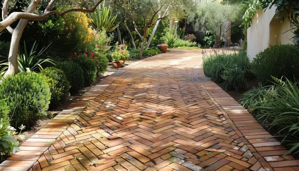 brick herringbone pattern for patio and walkway to your garden